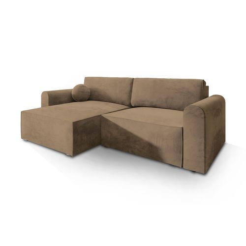 Canapé D'angle Fiano Beige En Velours Avec Fonction De Couchage