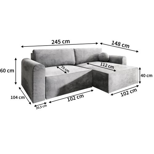Canapé D'angle Fiano Beige En Velours Avec Fonction De Couchage