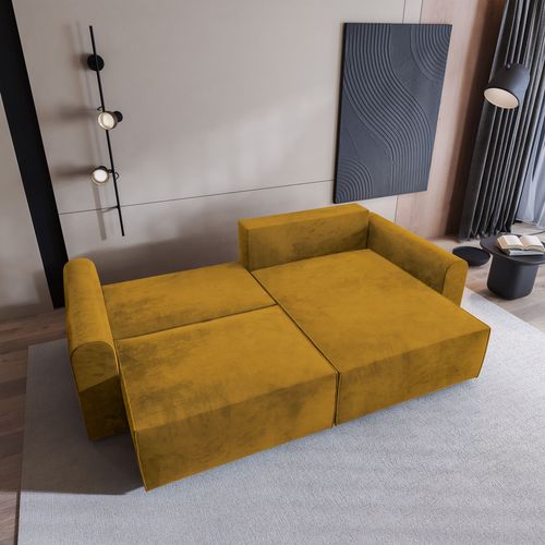 Canapé D'angle Fiano Jaune En Velours Avec Fonction De Couchage
