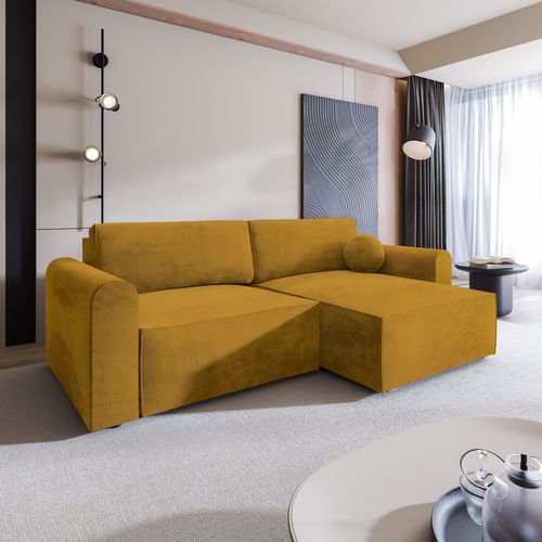 Canapé D'angle Fiano Jaune En Velours Avec Fonction De Couchage