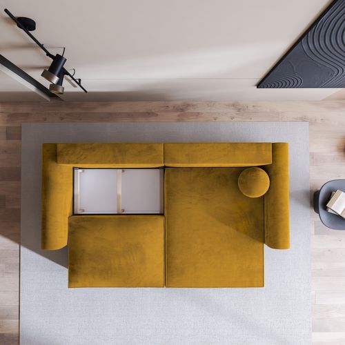 Canapé D'angle Fiano Jaune En Velours Avec Fonction De Couchage
