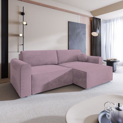 Canapé D'angle Fiano Violet En Velours Avec Fonction De Couchage