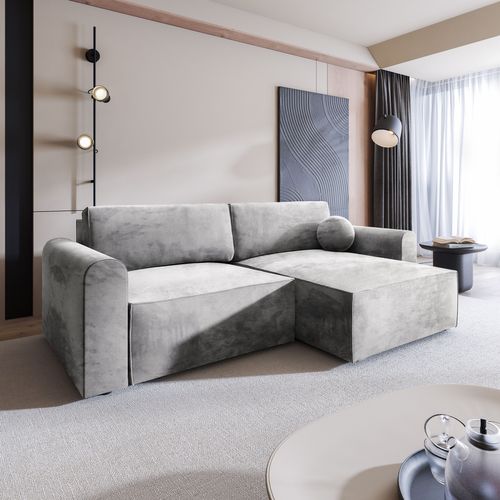 Canapé D'angle Fiano Gris Clair En Velours Avec Fonction De Couchage