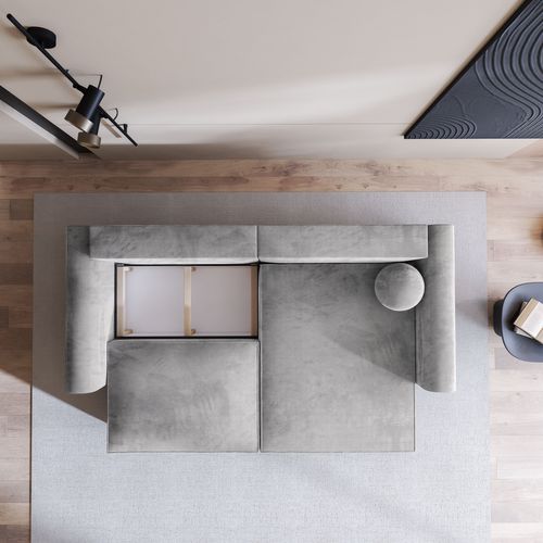 Canapé D'angle Fiano Gris Clair En Velours Avec Fonction De Couchage