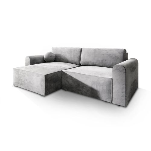 Canapé D'angle Fiano Gris Clair En Velours Avec Fonction De Couchage