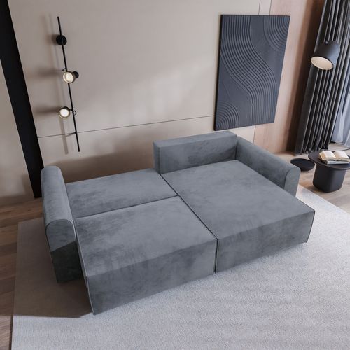 Canapé D'angle Fiano Gris En Velours Avec Fonction De Couchage