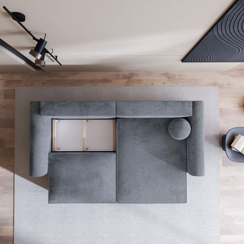 Canapé D'angle Fiano Gris En Velours Avec Fonction De Couchage