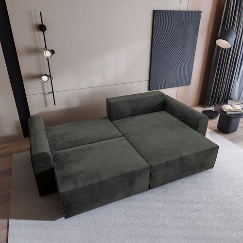 Canapé D'angle Fiano Noir En Velours Avec Fonction De Couchage