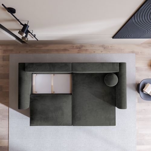 Canapé D'angle Fiano Noir En Velours Avec Fonction De Couchage