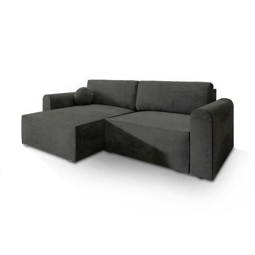 Canapé D'angle Fiano Noir En Velours Avec Fonction De Couchage