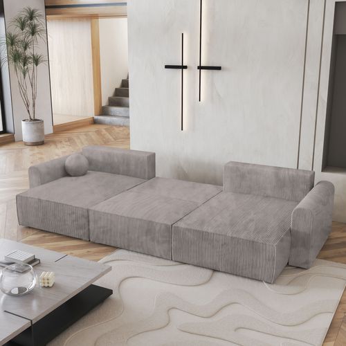 Canapé D'angle Fento Beige En Velours Côtelé Avec Fonction De Couchage