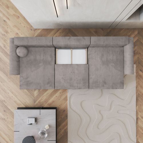 Canapé D'angle Fento Beige En Velours Côtelé Avec Fonction De Couchage