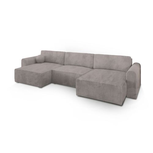 Canapé D'angle Fento Beige En Velours Côtelé Avec Fonction De Couchage