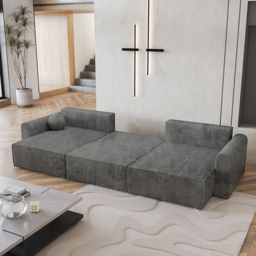 Canapé D'angle Fento Gris En Velours Côtelé Avec Fonction De Couchage