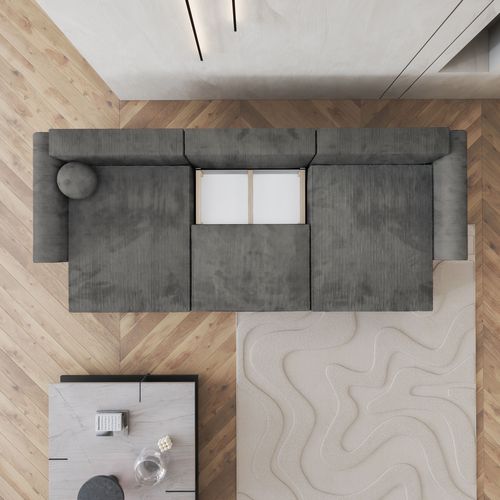 Canapé D'angle Fento Gris En Velours Côtelé Avec Fonction De Couchage