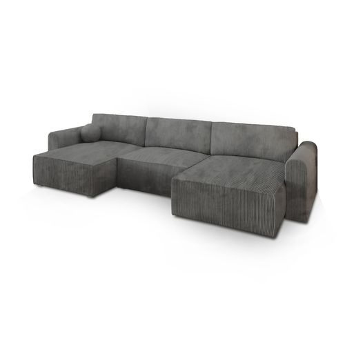 Canapé D'angle Fento Gris En Velours Côtelé Avec Fonction De Couchage