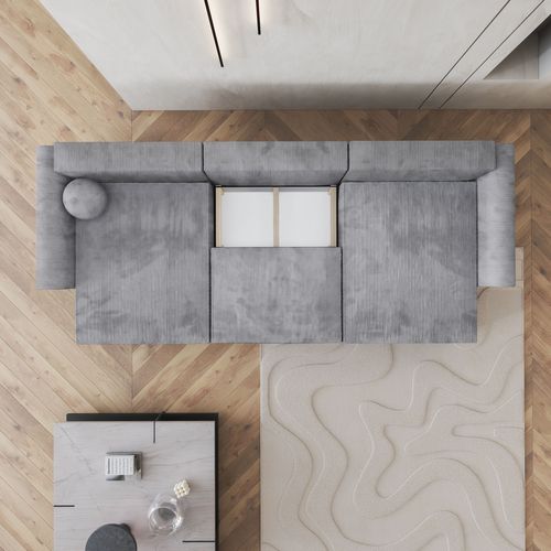 Canapé D'angle Fento Gris Clair En Velours Côtelé Avec Fonction De Couchage