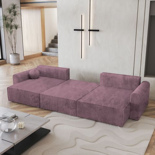 Canapé D'angle Fento Violet En Velours Côtelé Avec Fonction De Couchage