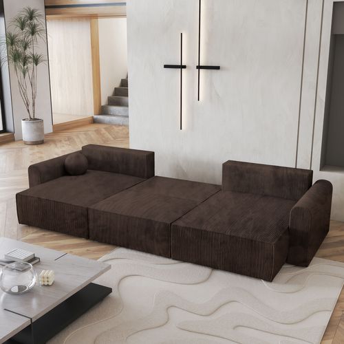 Canapé D'angle Fento Marron En Velours Côtelé Avec Fonction De Couchage