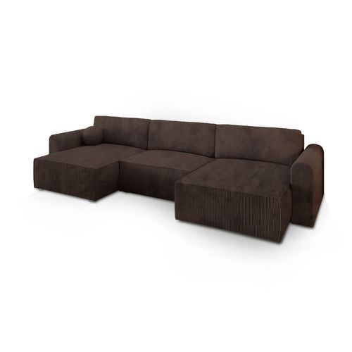 Canapé D'angle Fento Marron En Velours Côtelé Avec Fonction De Couchage