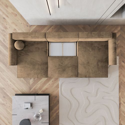 Canapé D'angle Fento Beige En Velours Avec Fonction De Couchage