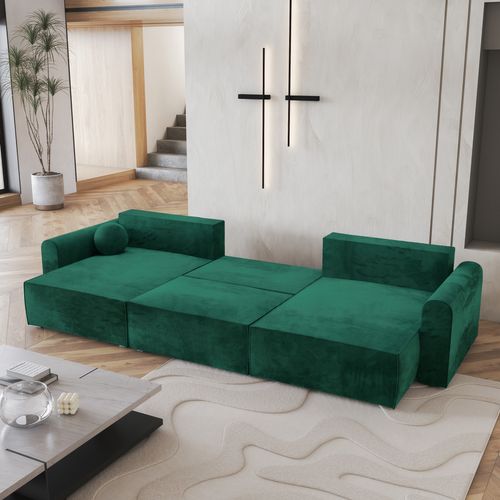 Canapé D'angle Fento Vert Sapin En Velours Avec Fonction De Couchage