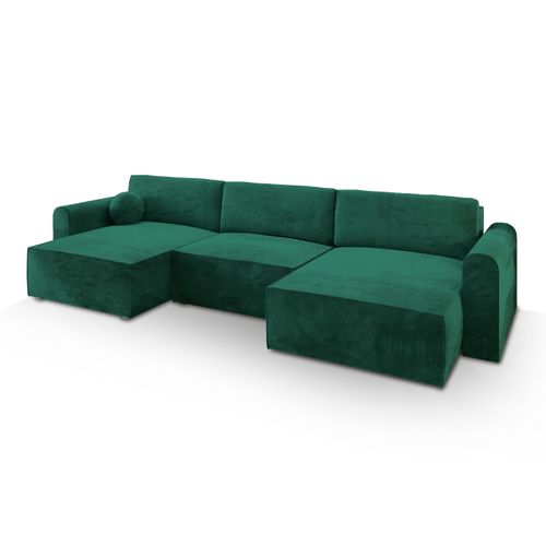 Canapé D'angle Fento Vert Sapin En Velours Avec Fonction De Couchage