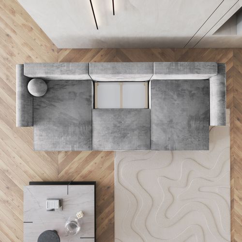 Canapé D'angle Fento Gris Clair En Velours Avec Fonction De Couchage