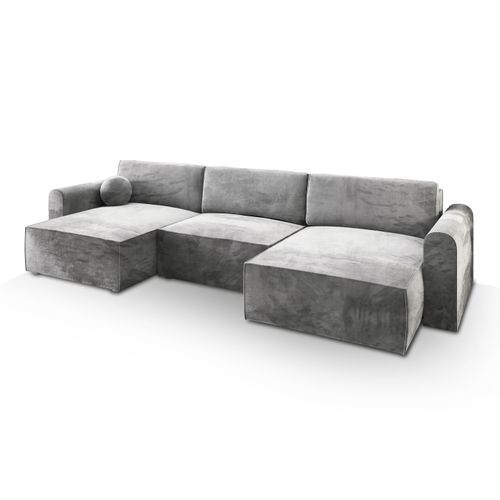 Canapé D'angle Fento Gris Clair En Velours Avec Fonction De Couchage