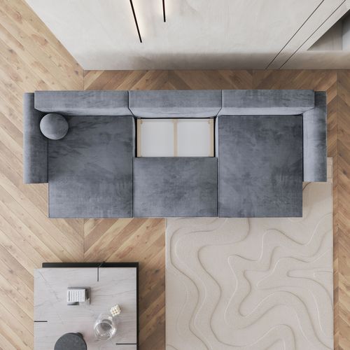 Canapé D'angle Fento Gris En Velours Avec Fonction De Couchage