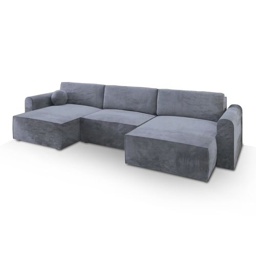 Canapé D'angle Fento Gris En Velours Avec Fonction De Couchage
