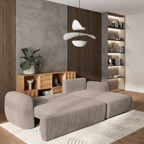 Canapé D'angle Modenza Beige En Velours Côtelé Avec Fonction De Couchage