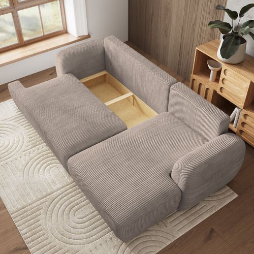Canapé D'angle Modenza Beige En Velours Côtelé Avec Fonction De Couchage