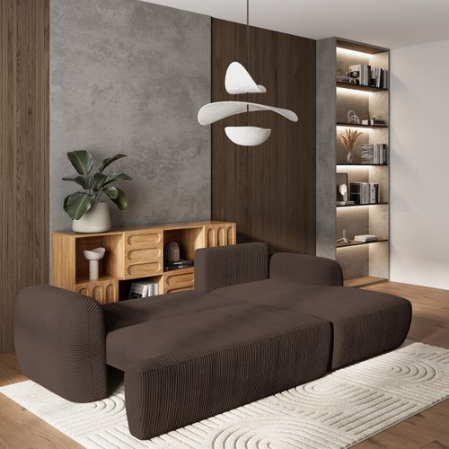 Canapé D'angle Modenza Marron En Velours Côtelé Avec Fonction De Couchage