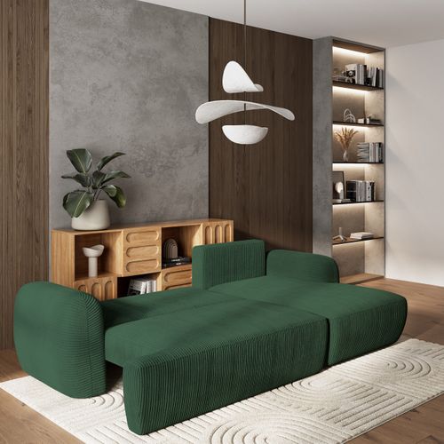 Canapé D'angle Modenza Vert En Velours Côtelé Avec Fonction De Couchage