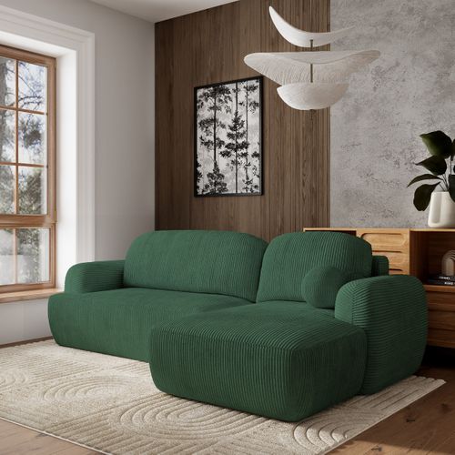 Canapé D'angle Modenza Vert En Velours Côtelé Avec Fonction De Couchage