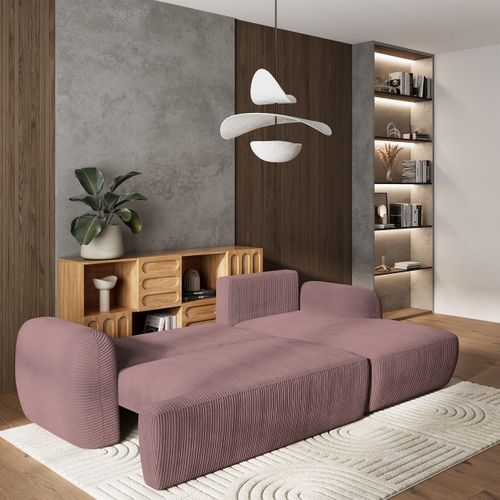 Canapé D'angle Modenza Violet En Velours Côtelé Avec Fonction De Couchage