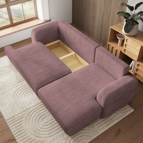 Canapé D'angle Modenza Violet En Velours Côtelé Avec Fonction De Couchage