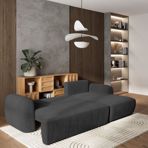 Canapé D'angle Modenza Gris En Velours Côtelé Avec Fonction De Couchage