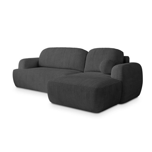 Canapé D'angle Modenza Gris En Velours Côtelé Avec Fonction De Couchage