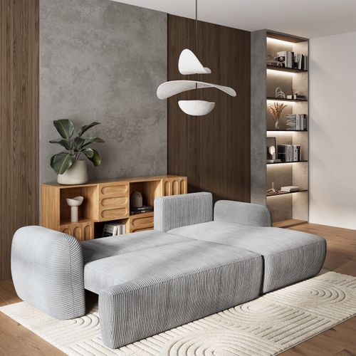 Canapé D'angle Modenza Gris Clair En Velours Côtelé Avec Fonction De Couchage