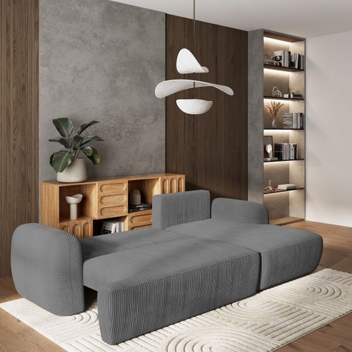 Canapé D'angle Modenza Gris En Velours Côtelé Avec Fonction De Couchage