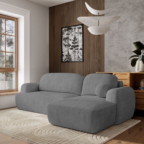 Canapé D'angle Modenza Gris En Velours Côtelé Avec Fonction De Couchage