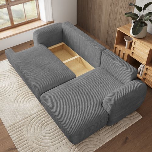Canapé D'angle Modenza Gris En Velours Côtelé Avec Fonction De Couchage