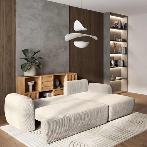 Canapé D'angle Modenza Crème En Velours Côtelé Avec Fonction De Couchage