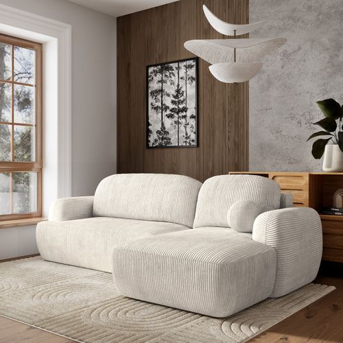 Canapé D'angle Modenza Crème En Velours Côtelé Avec Fonction De Couchage