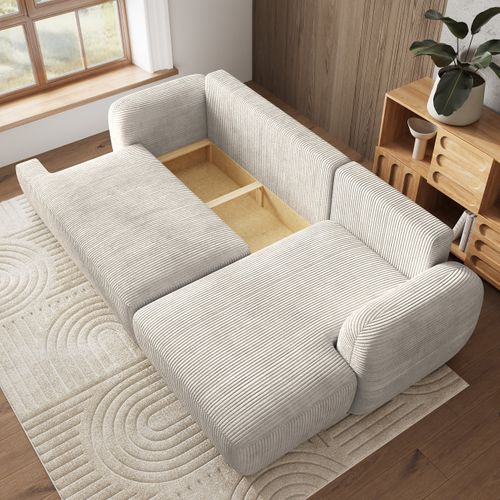Canapé D'angle Modenza Crème En Velours Côtelé Avec Fonction De Couchage