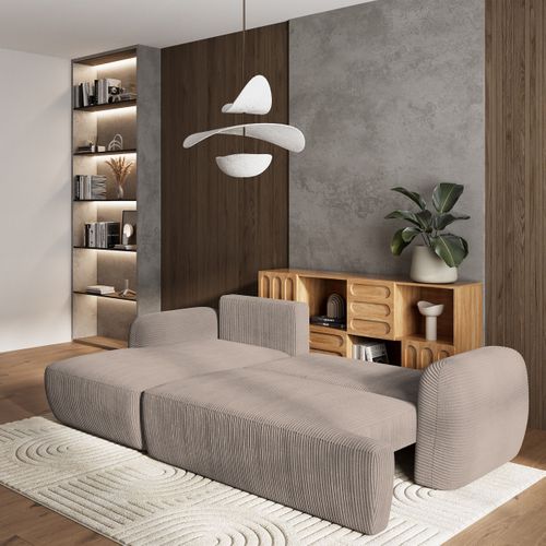 Canapé D'angle Modenza Beige En Velours Côtelé Avec Fonction De Couchage