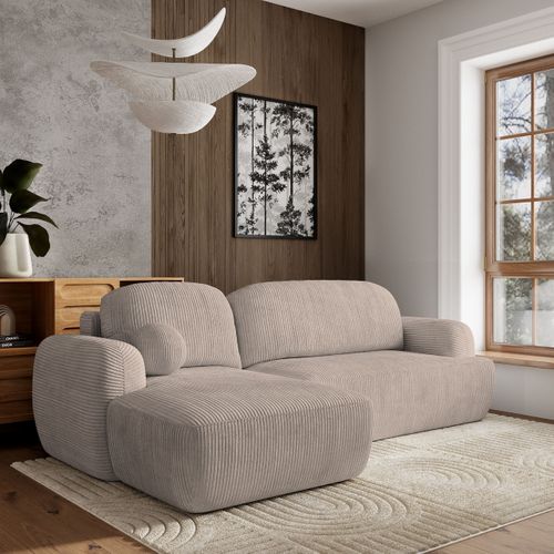 Canapé D'angle Modenza Beige En Velours Côtelé Avec Fonction De Couchage