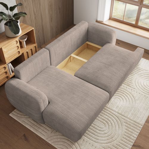 Canapé D'angle Modenza Beige En Velours Côtelé Avec Fonction De Couchage